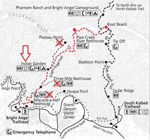 Carte Grand Canyon bright angel trail Etats-Unis