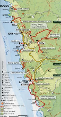 Carte Piha Nouvelle-Zélande